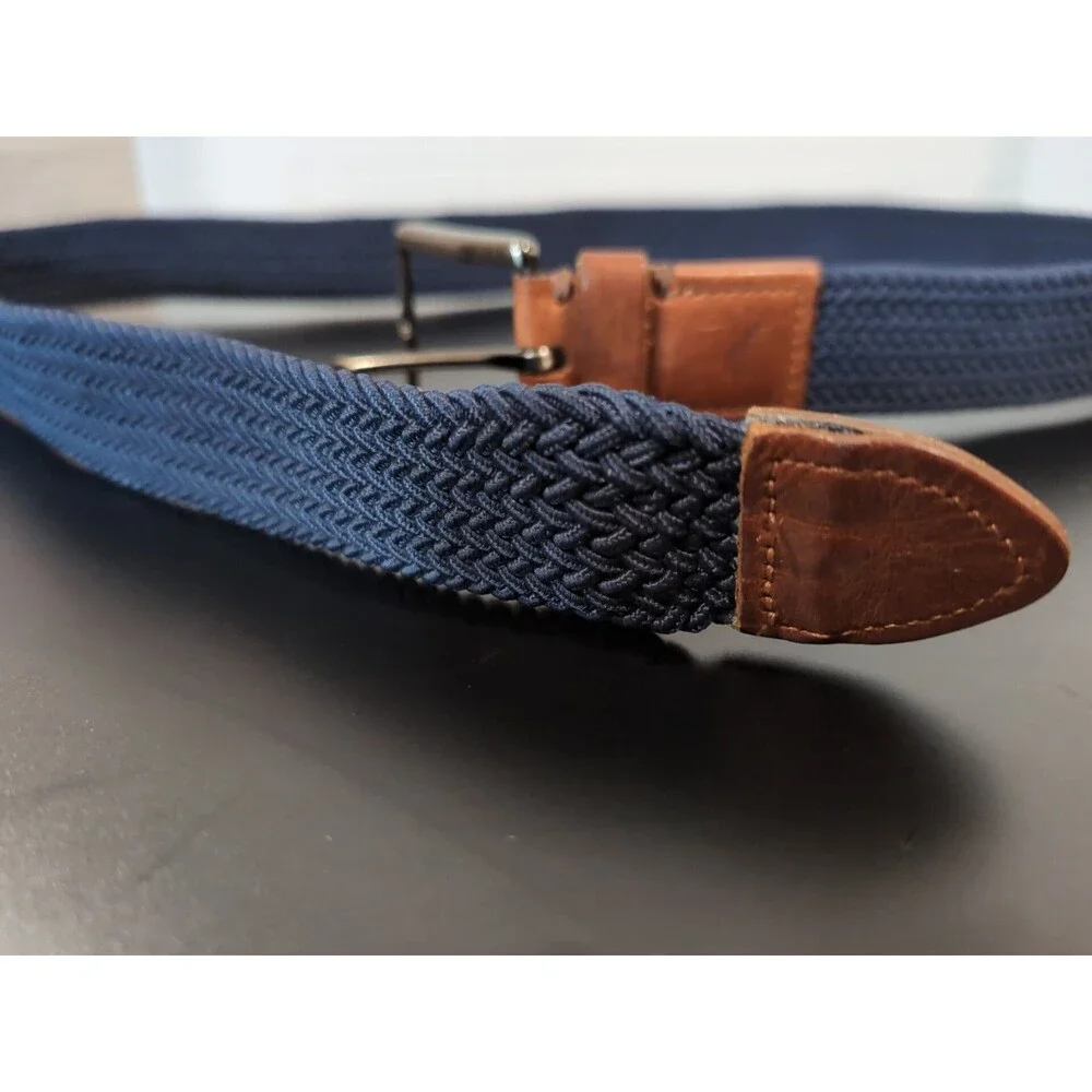 TOMMY BAHAMA MEN'S STRETCH CASUAL BELT L/XL (38-42) NAVY BLUE/LEATHER  EUC